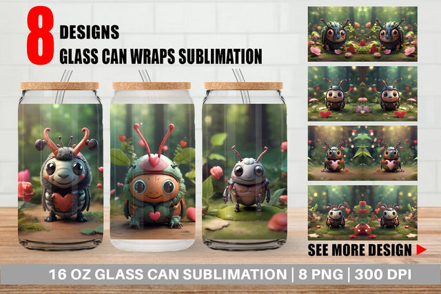 Glass Can Wrap Valentine Forest Beetle Sublimation artnoy 