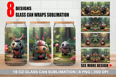 Glass Can Wrap Valentine Forest Beetle Sublimation artnoy 