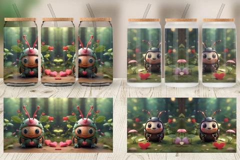 Glass Can Wrap Valentine Forest Beetle Sublimation artnoy 