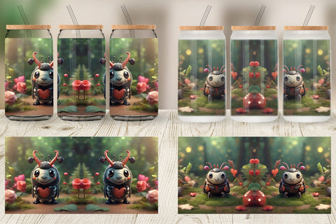 Glass Can Wrap Valentine Forest Beetle Sublimation artnoy 