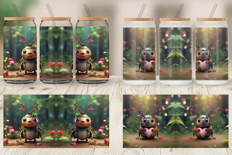 Glass Can Wrap Valentine Forest Beetle Sublimation artnoy 
