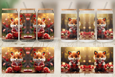 Glass Can Wrap Valentine Fox Sublimation artnoy 