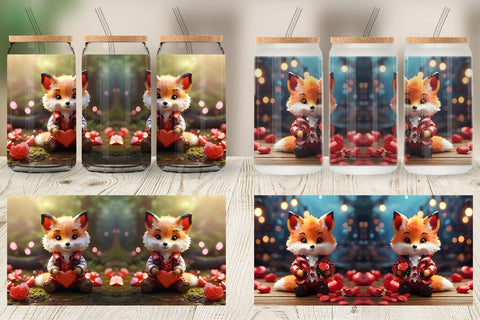 Glass Can Wrap Valentine Fox Sublimation artnoy 
