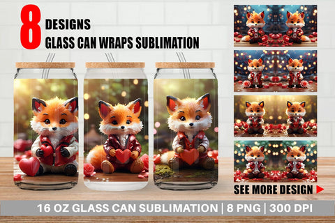 Glass Can Wrap Valentine Fox Sublimation artnoy 
