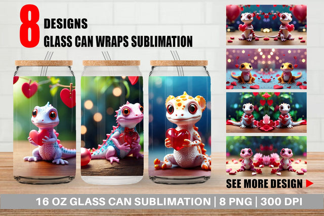 Glass Can Wrap Valentine Gecko Sublimation artnoy 