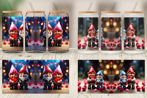 Glass Can Wrap Valentine Gnomes Sublimation artnoy 