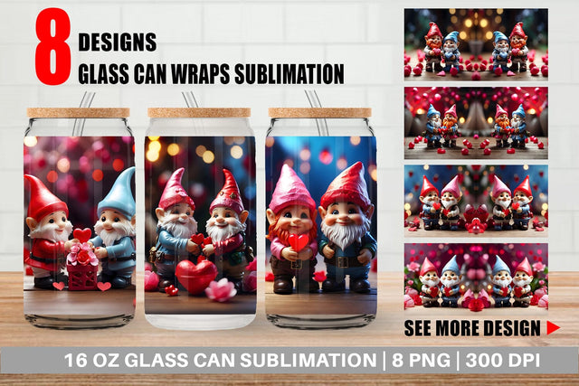 Glass Can Wrap Valentine Gnomes Sublimation artnoy 