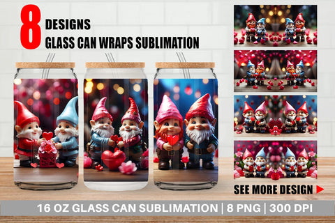 Glass Can Wrap Valentine Gnomes Sublimation artnoy 