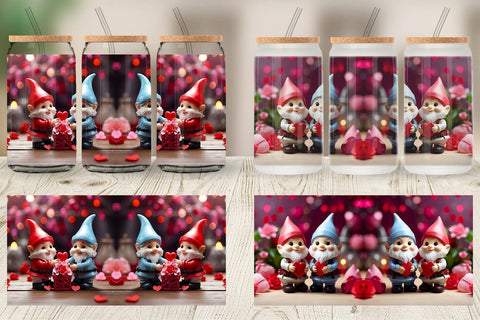 Glass Can Wrap Valentine Gnomes Sublimation artnoy 