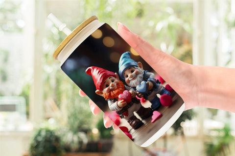 Glass Can Wrap Valentine Gnomes Sublimation artnoy 