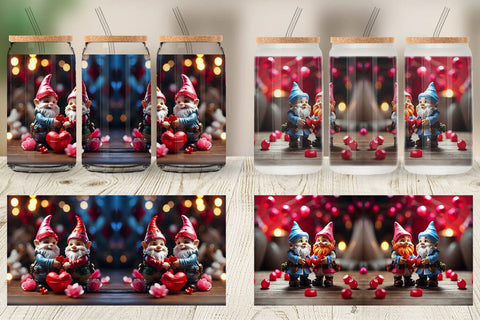 Glass Can Wrap Valentine Gnomes Sublimation artnoy 