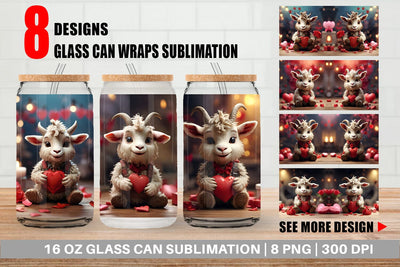 Glass Can Wrap Valentine Goat Gruff Sublimation artnoy 