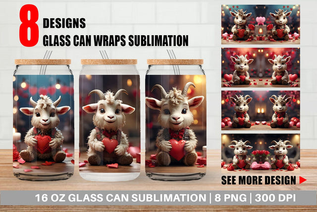Glass Can Wrap Valentine Goat Gruff Sublimation artnoy 