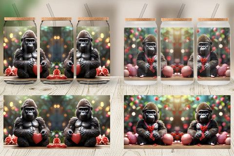 Glass Can Wrap Valentine Gorilla Sublimation artnoy 
