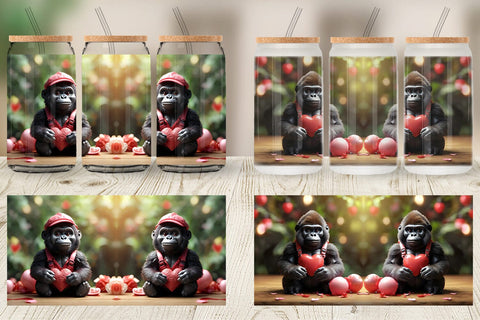 Glass Can Wrap Valentine Gorilla Sublimation artnoy 
