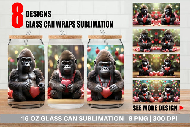 Glass Can Wrap Valentine Gorilla Sublimation artnoy 