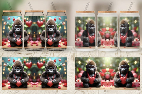 Glass Can Wrap Valentine Gorilla Sublimation artnoy 