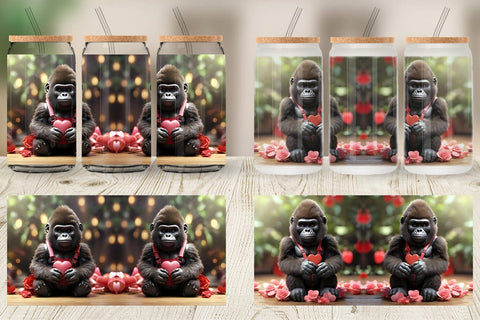 Glass Can Wrap Valentine Gorilla Sublimation artnoy 