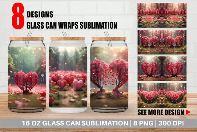 Glass Can Wrap Valentine Heart Forest Sublimation artnoy 