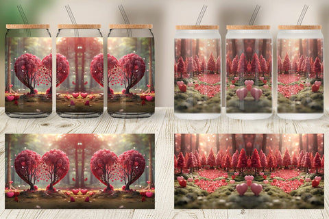 Glass Can Wrap Valentine Heart Forest Sublimation artnoy 