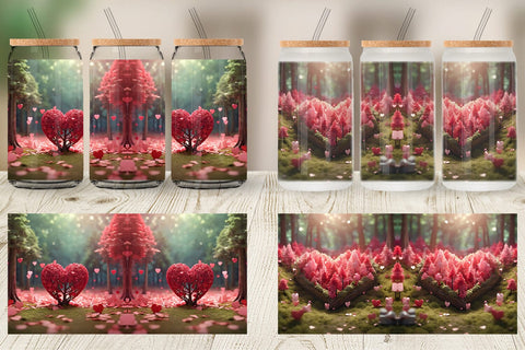 Glass Can Wrap Valentine Heart Forest Sublimation artnoy 