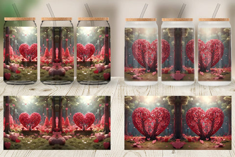 Glass Can Wrap Valentine Heart Forest Sublimation artnoy 