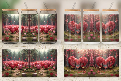 Glass Can Wrap Valentine Heart Forest Sublimation artnoy 