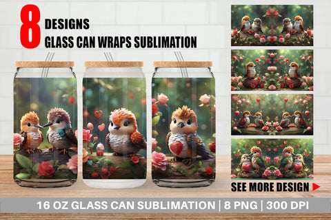 Glass Can Wrap Valentine Hummingbird Sublimation artnoy 