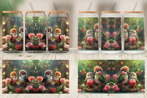Glass Can Wrap Valentine Hummingbird Sublimation artnoy 
