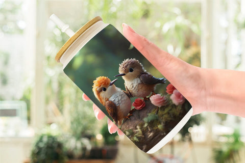 Glass Can Wrap Valentine Hummingbird Sublimation artnoy 