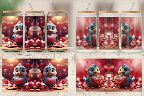 Glass Can Wrap Valentine Kalavinka Bird Sublimation artnoy 
