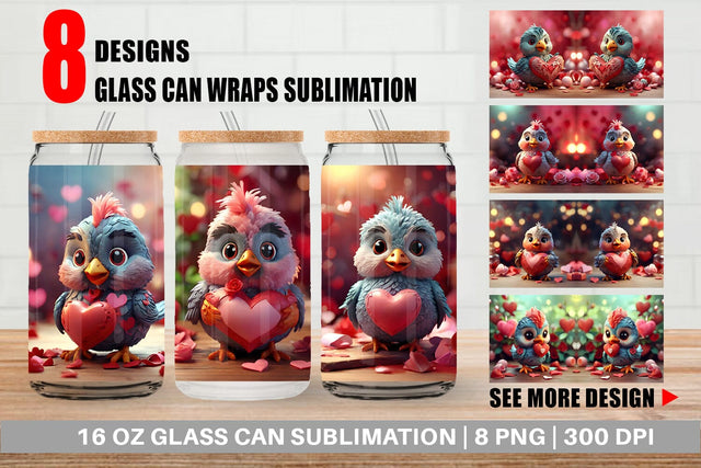 Glass Can Wrap Valentine Kalavinka Bird Sublimation artnoy 