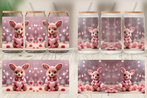 Glass Can Wrap Valentine Kangaroo Sublimation artnoy 