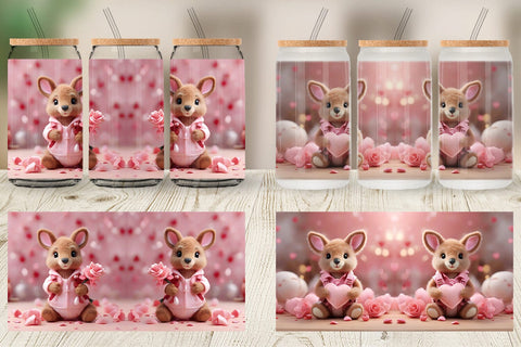Glass Can Wrap Valentine Kangaroo Sublimation artnoy 