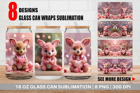 Glass Can Wrap Valentine Kangaroo Sublimation artnoy 