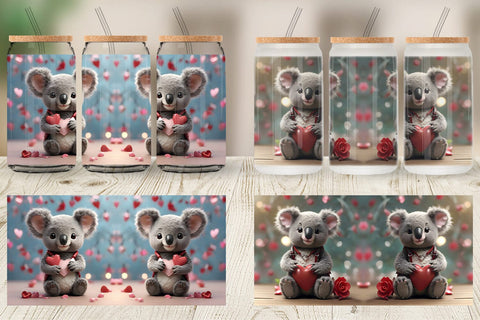 Glass Can Wrap Valentine Koala Sublimation artnoy 