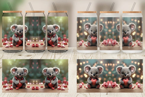 Glass Can Wrap Valentine Koala Sublimation artnoy 