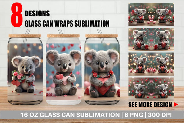 Glass Can Wrap Valentine Koala Sublimation artnoy 