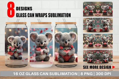 Glass Can Wrap Valentine Koala Sublimation artnoy 