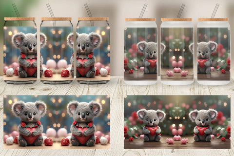 Glass Can Wrap Valentine Koala Sublimation artnoy 