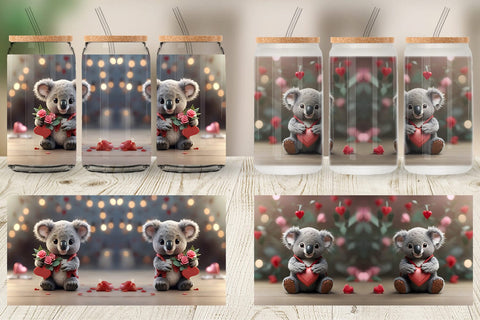 Glass Can Wrap Valentine Koala Sublimation artnoy 