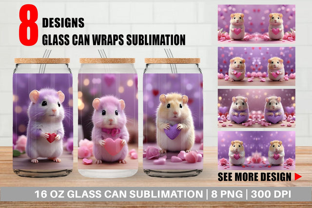 Glass Can Wrap Valentine Lilac Gerbil Sublimation artnoy 