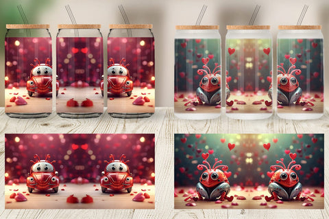 Glass Can Wrap Valentine Love Bug Sublimation artnoy 