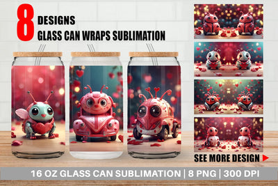 Glass Can Wrap Valentine Love Bug Sublimation artnoy 