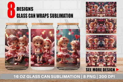 Glass Can Wrap Valentine Love Fairies Sublimation artnoy 