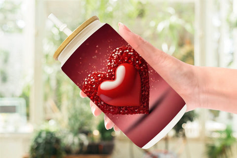 Glass Can Wrap Valentine Love Heart Sublimation artnoy 