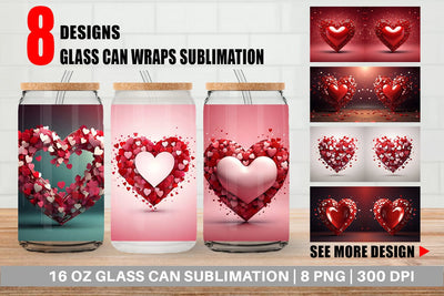Glass Can Wrap Valentine Love Heart Sublimation artnoy 