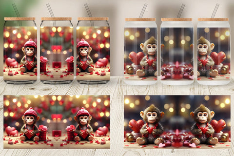 Glass Can Wrap Valentine Monkey Sublimation artnoy 