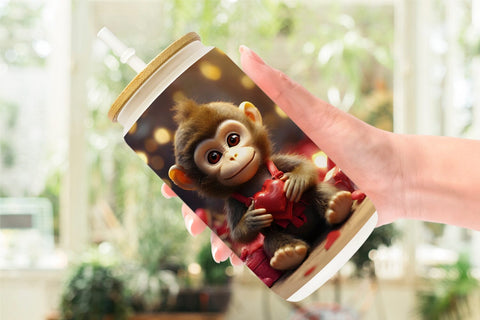 Glass Can Wrap Valentine Monkey Sublimation artnoy 