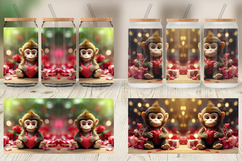 Glass Can Wrap Valentine Monkey Sublimation artnoy 